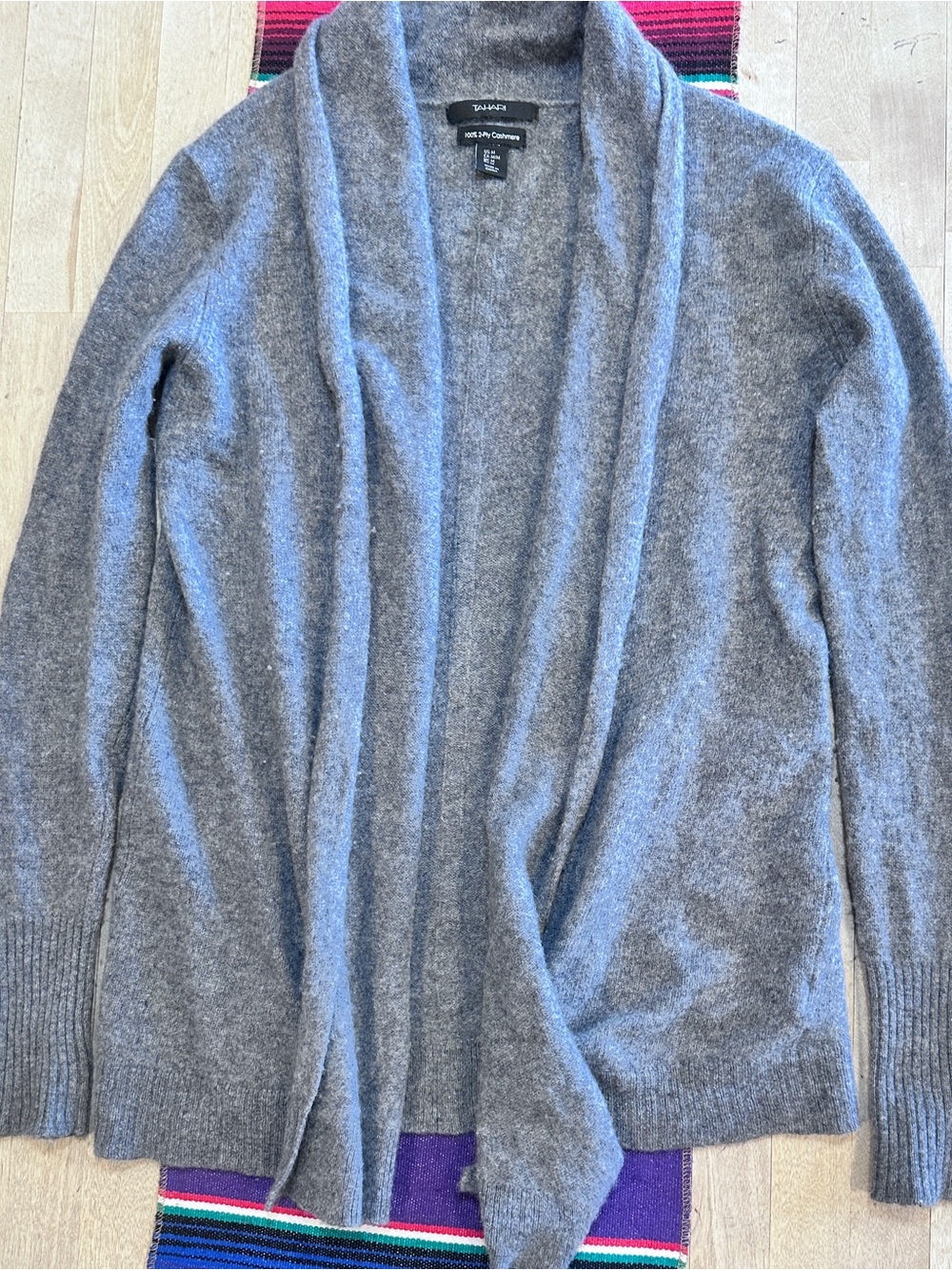 Tahari Gray 100% 2-ply Cashmere Open-Front Shawl Collar Cardigan